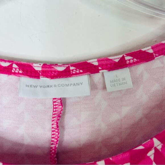 NY & Co pink white geometric stretchy pocket midi summer sundress large - Picture 5 of 8